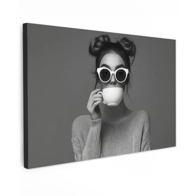 Buiten canvas - Vrouw - Koffie - Zwart - Wit