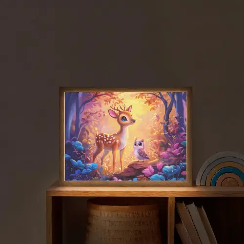 Hertje - Uil - Fantasie - Bos Light Box met batterij (Wandlamp kind) middel -sfeer1_kind