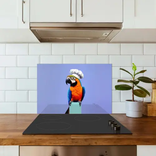 Papegaai - Koksmuts - Vogel - Leuk keuken achterwand spatscherm klein -sfeer2