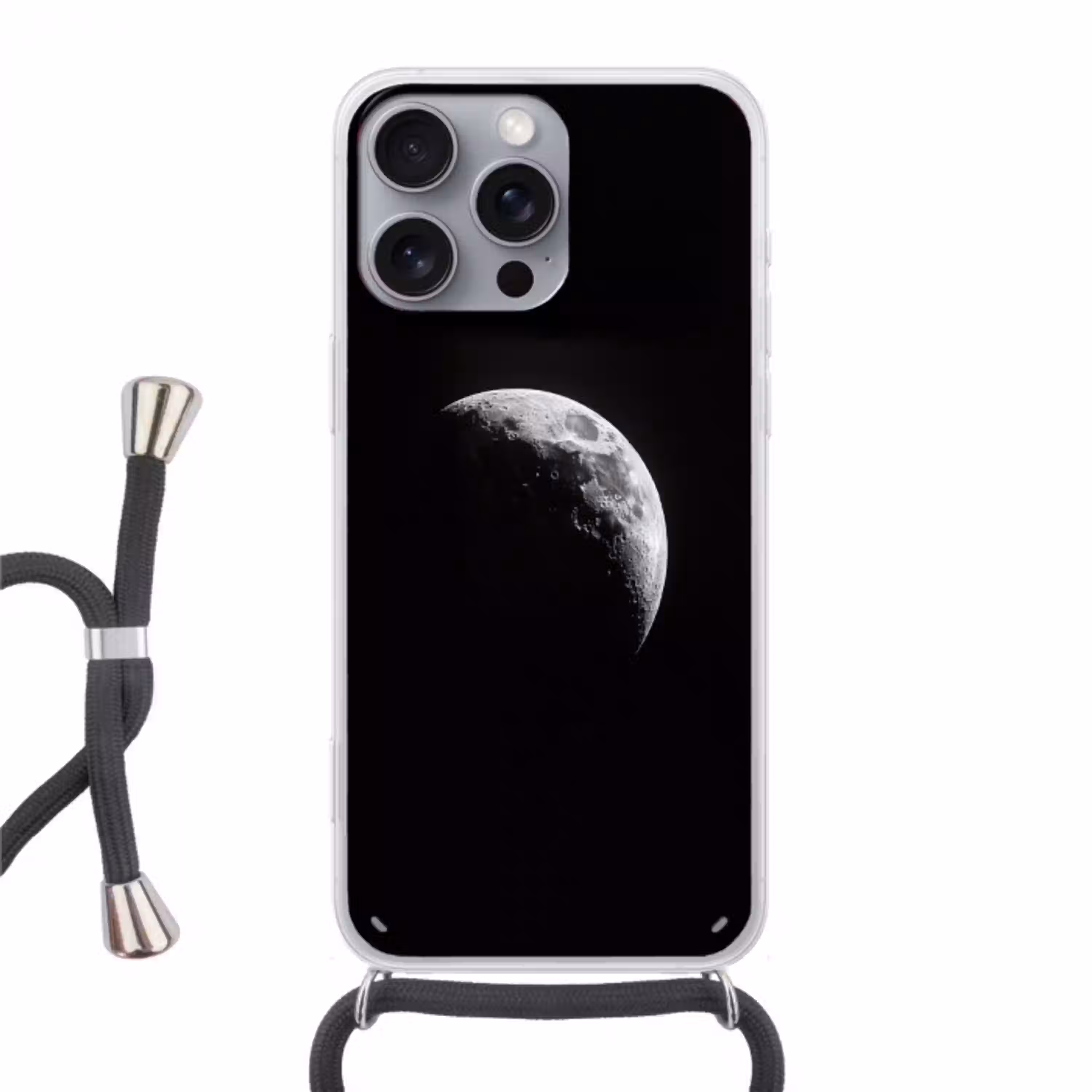 Maan - Hemel - Zwart - Schaduw Hoesje iPhone 16 Pro Max met koord klein -3d