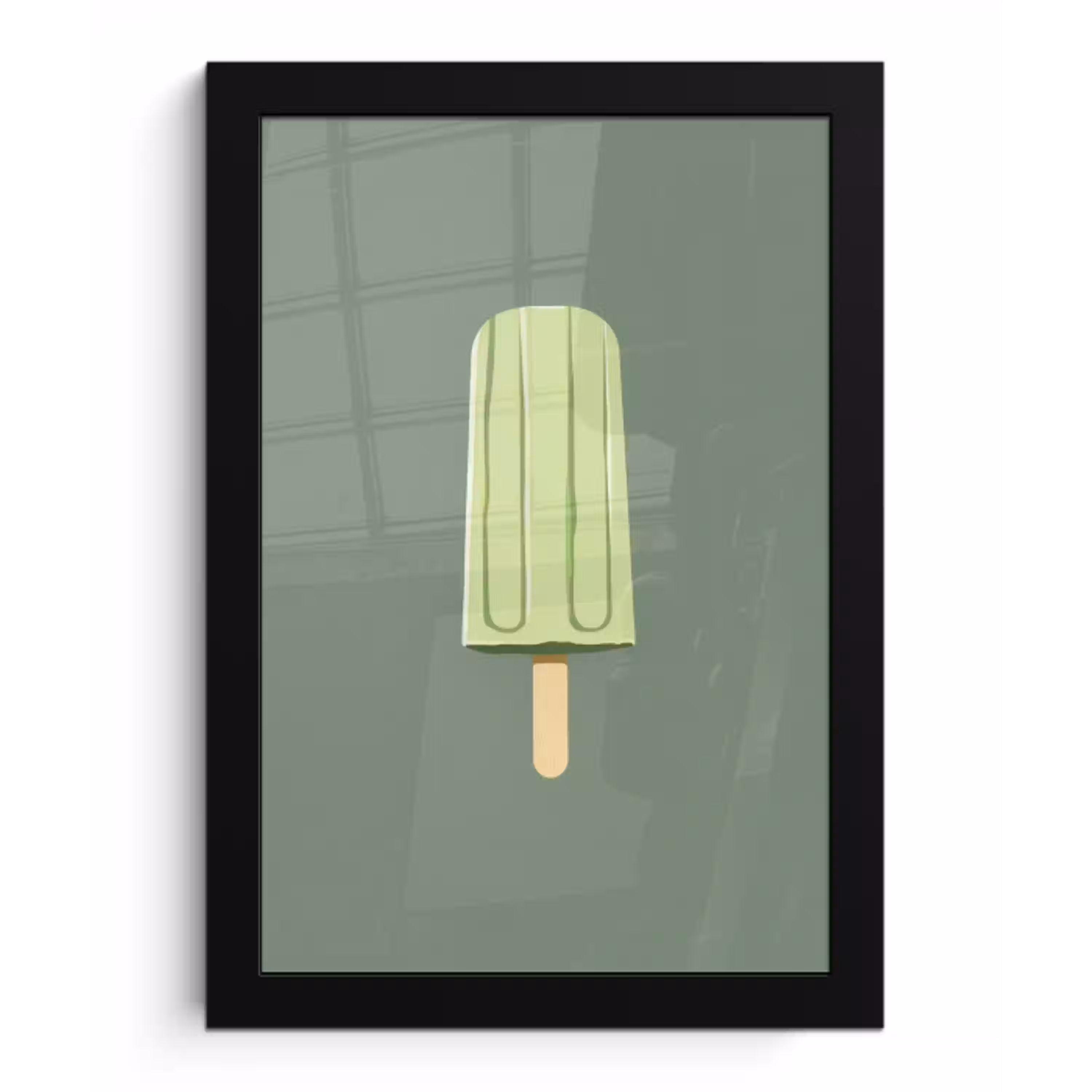 Groen - Waterijsje - Stokje - Illustratie fotolijst zwart zonder passe partout klein -3d