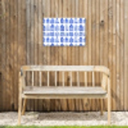Patroon - Huizen - Blauw Tuinposter op houten frame 2 cm dik klein 845 -sfeer4