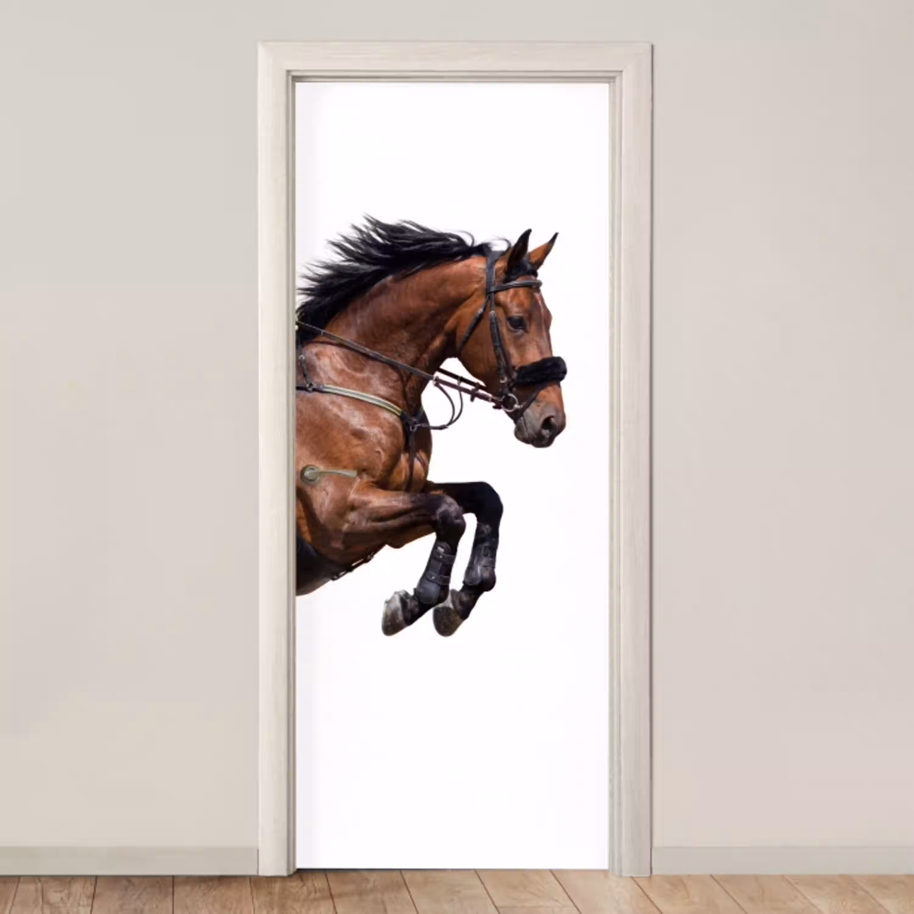 Paard - Springen - Modern deurposter klein -3d_beige