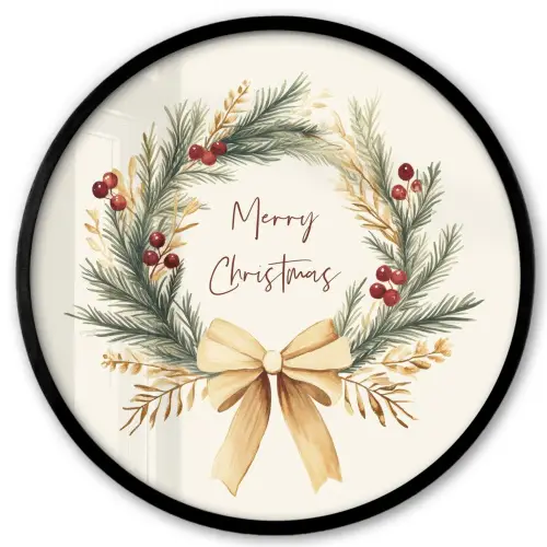Kerstkrans - Kerst - Goud - Beige Fotolijst rond zonder passe partout klein -3d