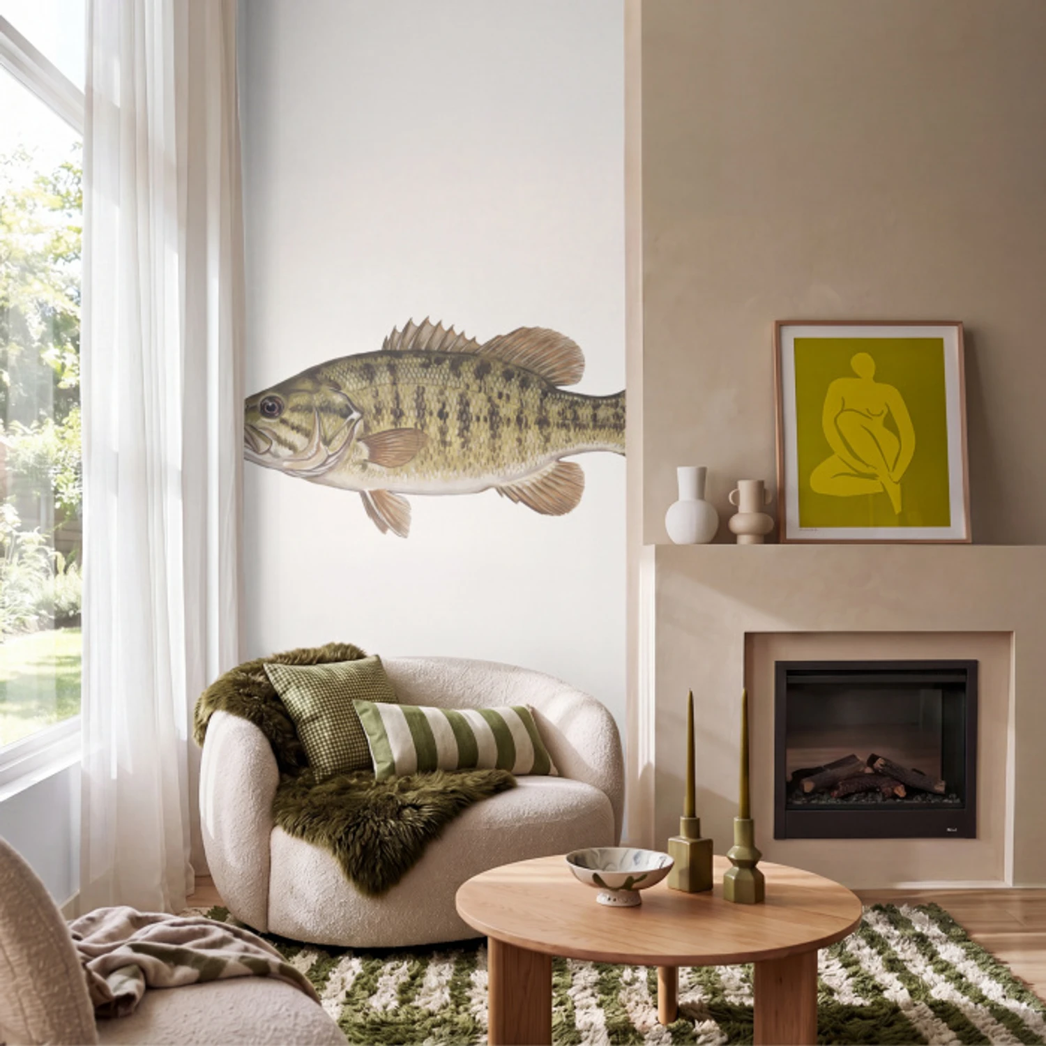 Vissen - Natuur - Vintage Behang Vlies klein -sfeer2
