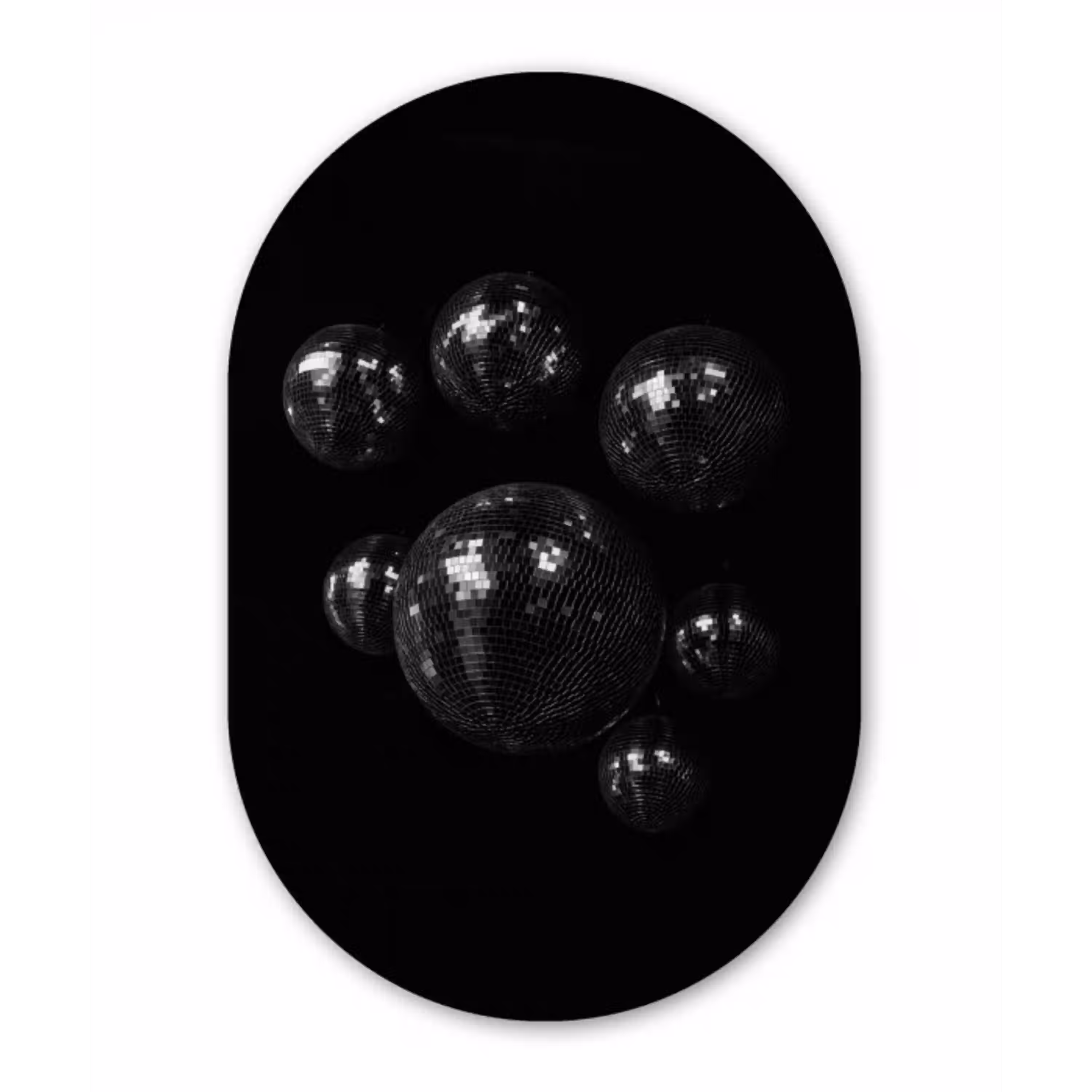 Discoballen - Minimalistisch - Zwart Wandcirkel Ovaal Glas middel -3d