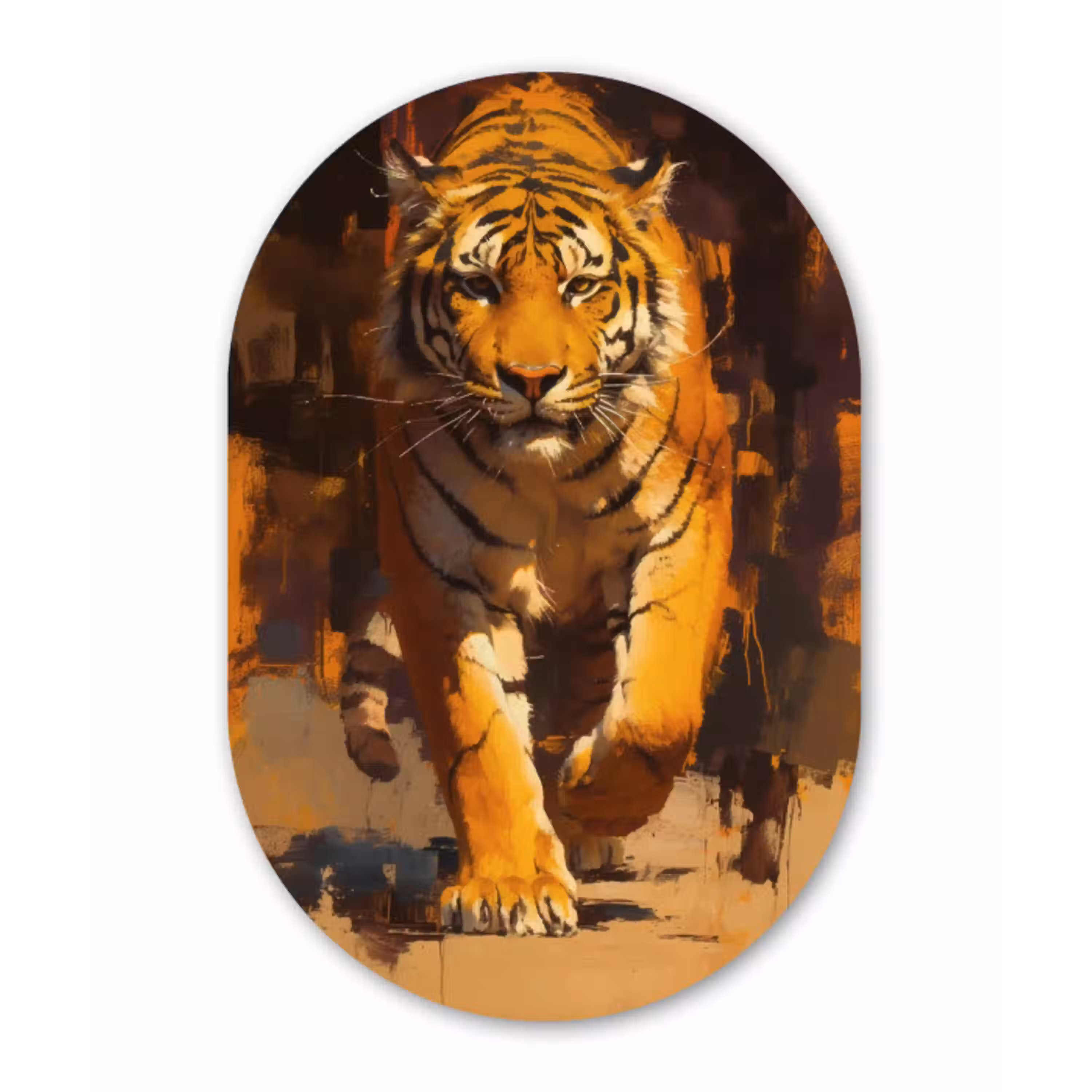 Tijger - Geschilderd - Oranje - Penseelstreken Wandcirkel Ovaal Glas middel -3d