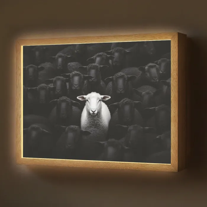 Schapen - Wit - Duisternis Light Box met batterij (Wandlamp) middel -z3d_website