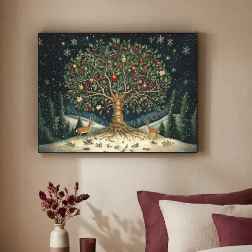 Feestboom - Winterhemel - Kleurrijk Textielframe zwart klein -sfeer1