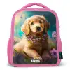 Goudkleurige puppy in het gras Kinderrugzak - Roze middel -3d