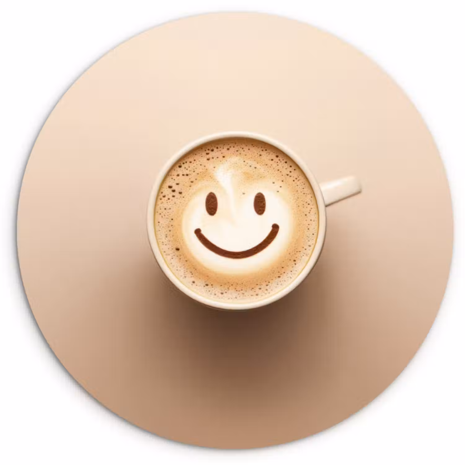 Runde Bilder - Kaffee - Milchschaum - Lächeln - Beige