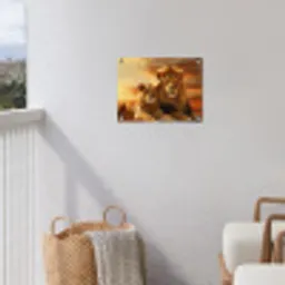 Leeuwenpaar bij zonsondergang tuinposter los doek klein -sfeer8