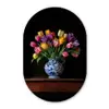 Tulpen - Kleuren - Hout - Vaas Wandcirkel Ovaal Glas middel -3d