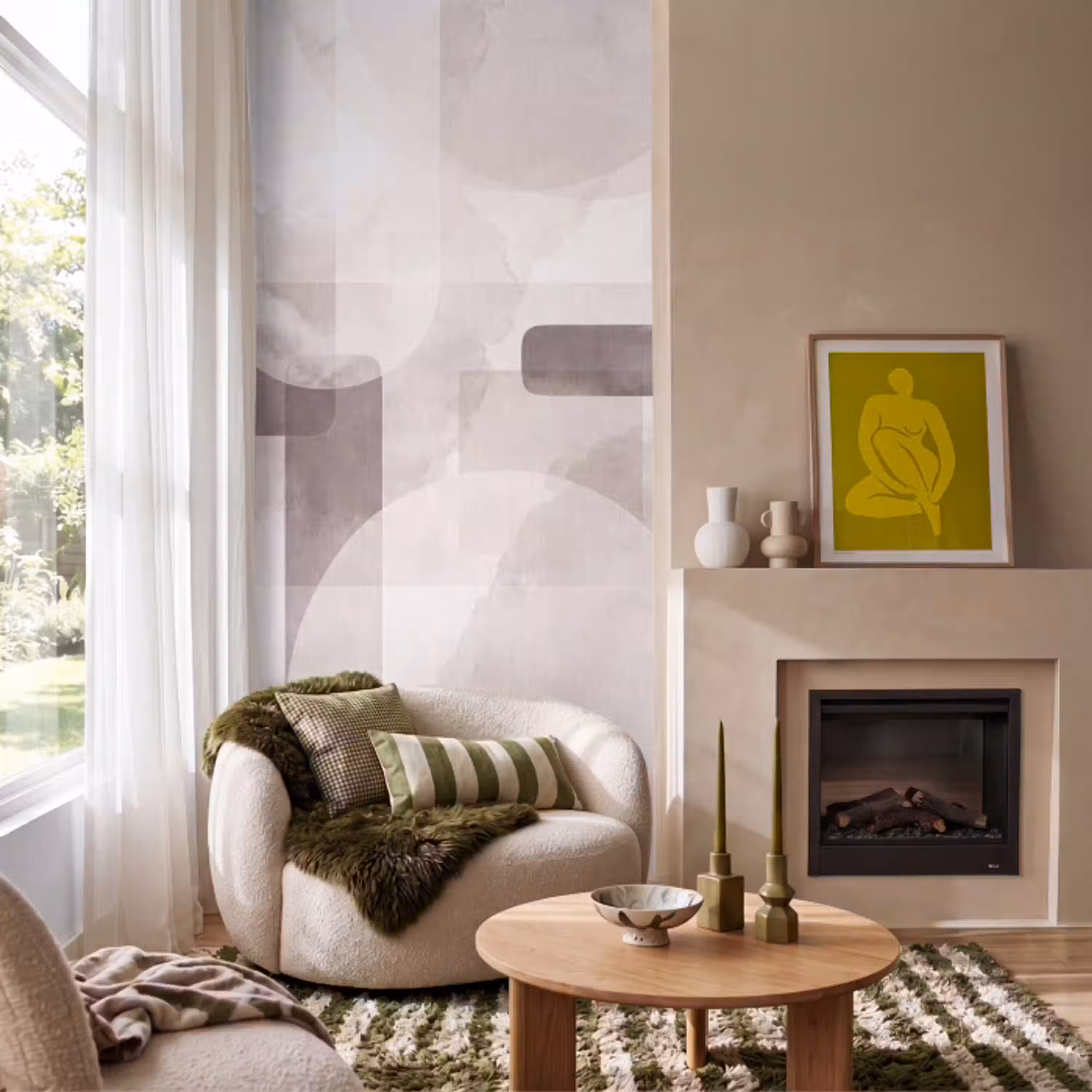 Abstracte vormen - Beige Behang Vlies klein -sfeer2