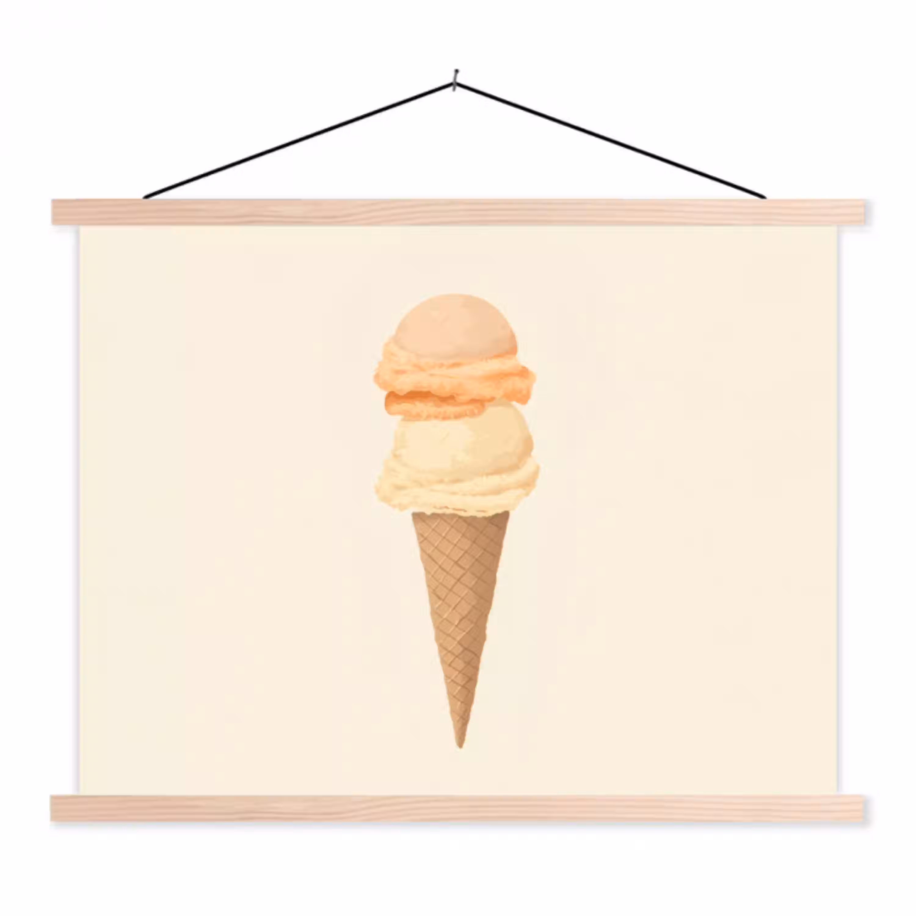 Minimalistisch - Schepijs - Hoorntje - Beige textielposter latten blank klein -3d