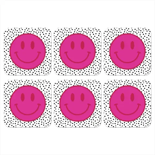 Smiley - Roze - Stippen onderzetter kurk middel -3d