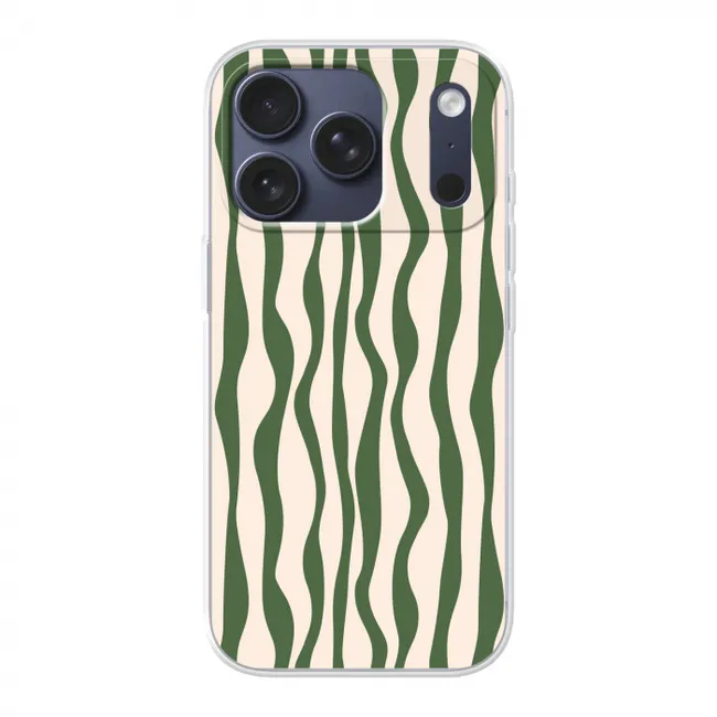 Telefoonhoesje - Golvende lijnen - Beige - Groen - Strepen - Abstract