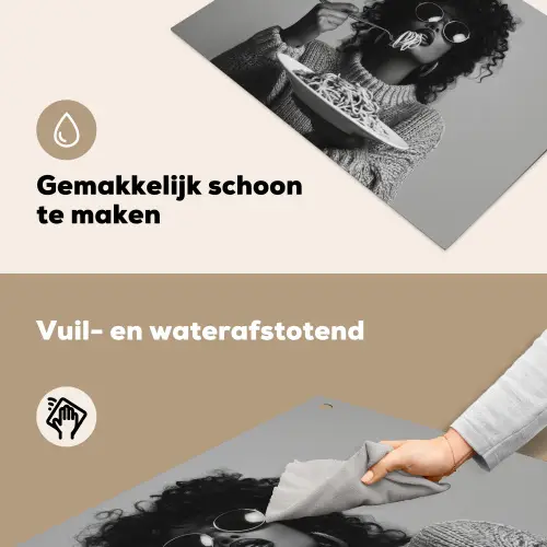 Vrouw - Pasta - Zwart - Wit Inductie beschemer met haakjes klein -ky-schoon-nl