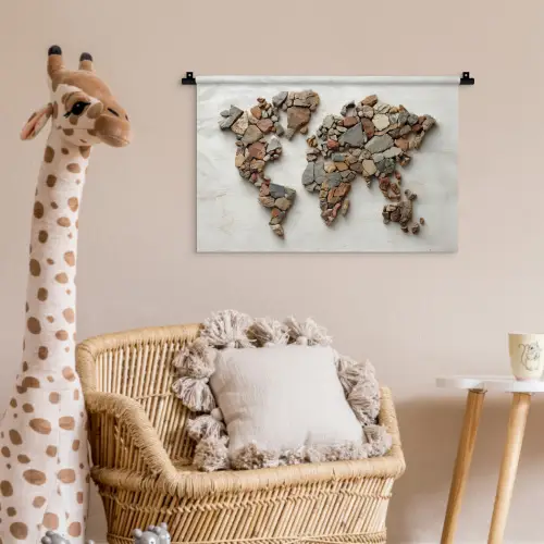 Wereldkaart - Stenen - Wit Wandkleed katoen klein -wsfeer5_kind