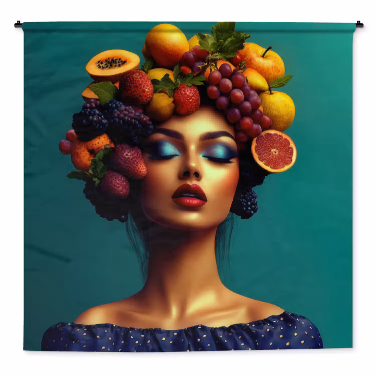Wandkleed - Vrouw - Hoodtooi - Tropisch - Fruit - Druiven