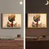 Vrouw - Krullen - Bloemen - Beige Light Box met batterij (Wandlamp) middel -sfeer3