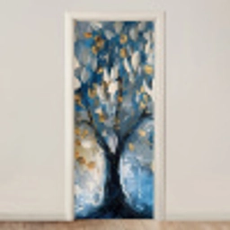 Boom - Blauw - Goud - Abstract deurposter klein -3d_beige
