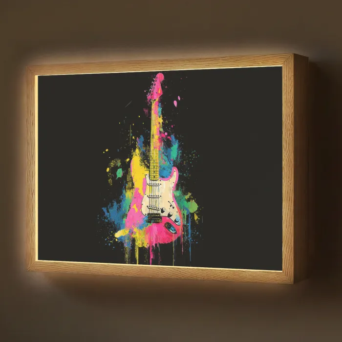 Gitaar - Kleurrijk - Verf Light Box met batterij (Wandlamp) middel -z3d_website
