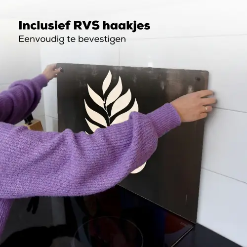 Blad - Wit - Minimalistisch Inductie beschemer met haakjes klein -ky-ophangen-nl