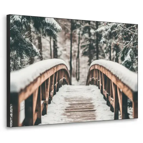 Brug - Winterlandschap - Bos - Natuur - Sneeuw Textielframe zwart klein -3d