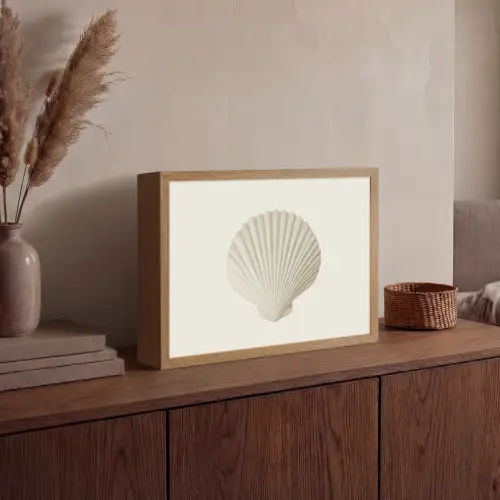 Schelp - Minimalistisch - Wit Light Box met batterij (Wandlamp) middel -sfeer2