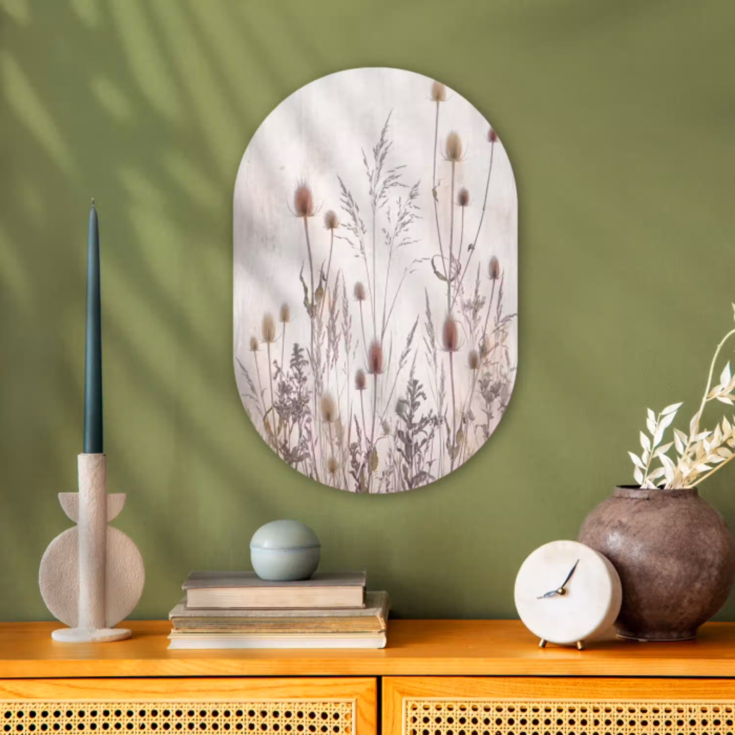 Weidebloemen - Design - Sepia Wandcirkel Ovaal Forex klein -sfeer2