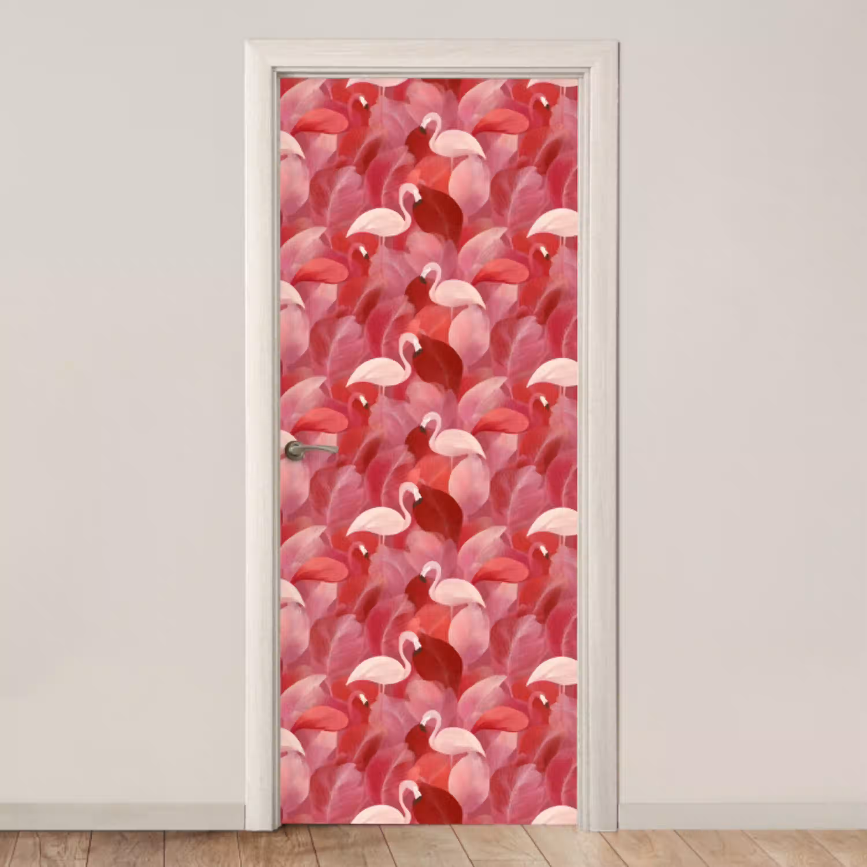 Flamingo - Botanisch - Elegant - Roze - Rood deurposter klein 289 -3d_beige