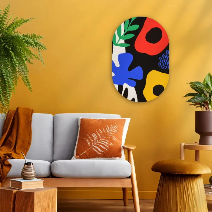 Bloemen - Bladeren - Abstract - Zwart Wandcirkel Ovaal Forex klein -sfeer4