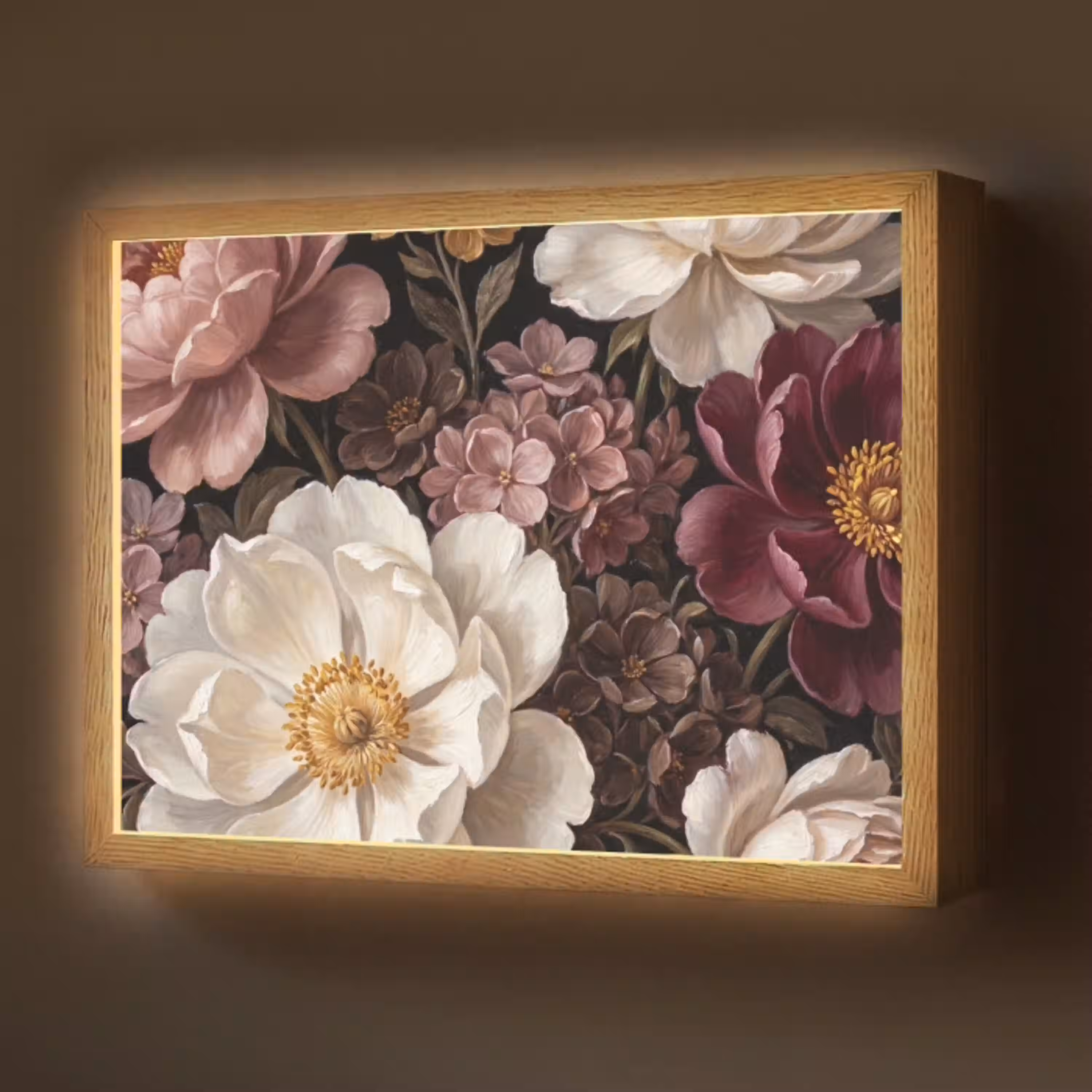 Bloemen - Boeket - Klassiek - Donker - Rood Light Box met batterij (Wandlamp) middel -z3d_website