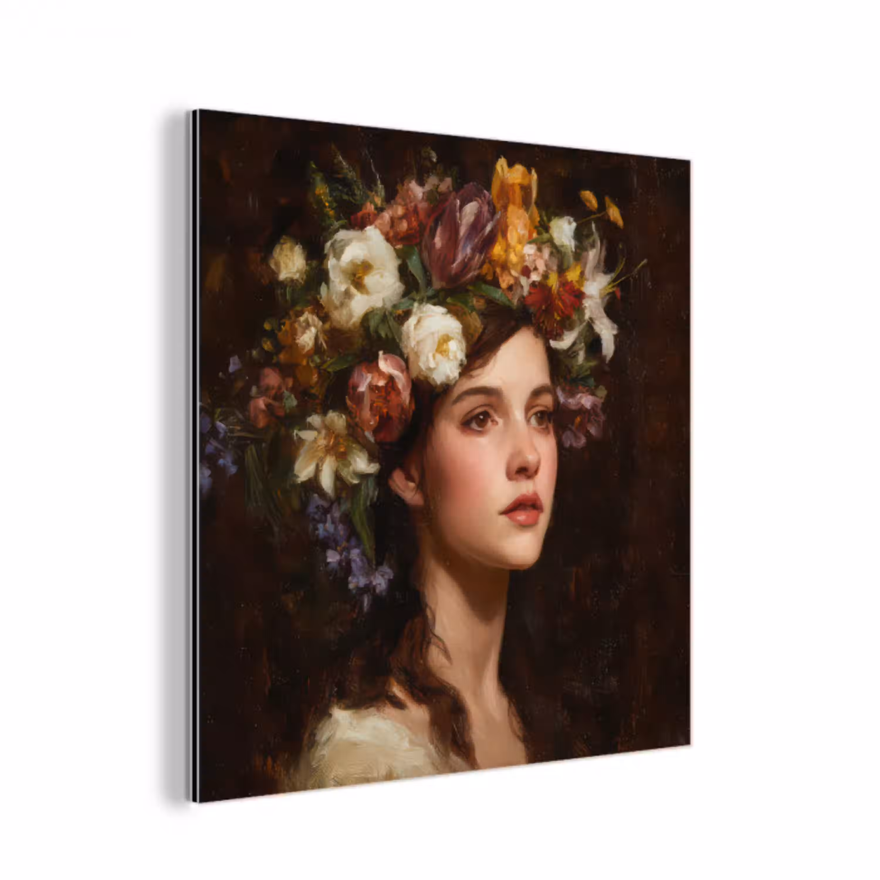 Portret - Vrouw - Bloemen aluminium wit klein -3d