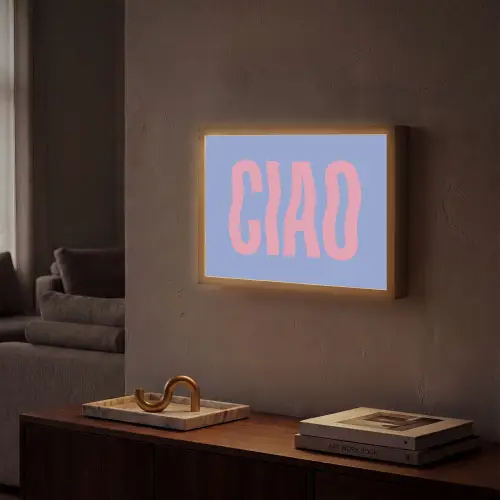 Ciao - Roze - Blauw - Golvend Light Box met batterij (Wandlamp) middel -sfeer1