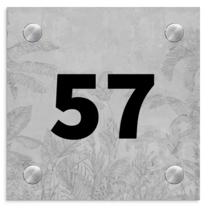 Grijs botanisch patroon - Traditioneel Naambord Vierkant klein -3d