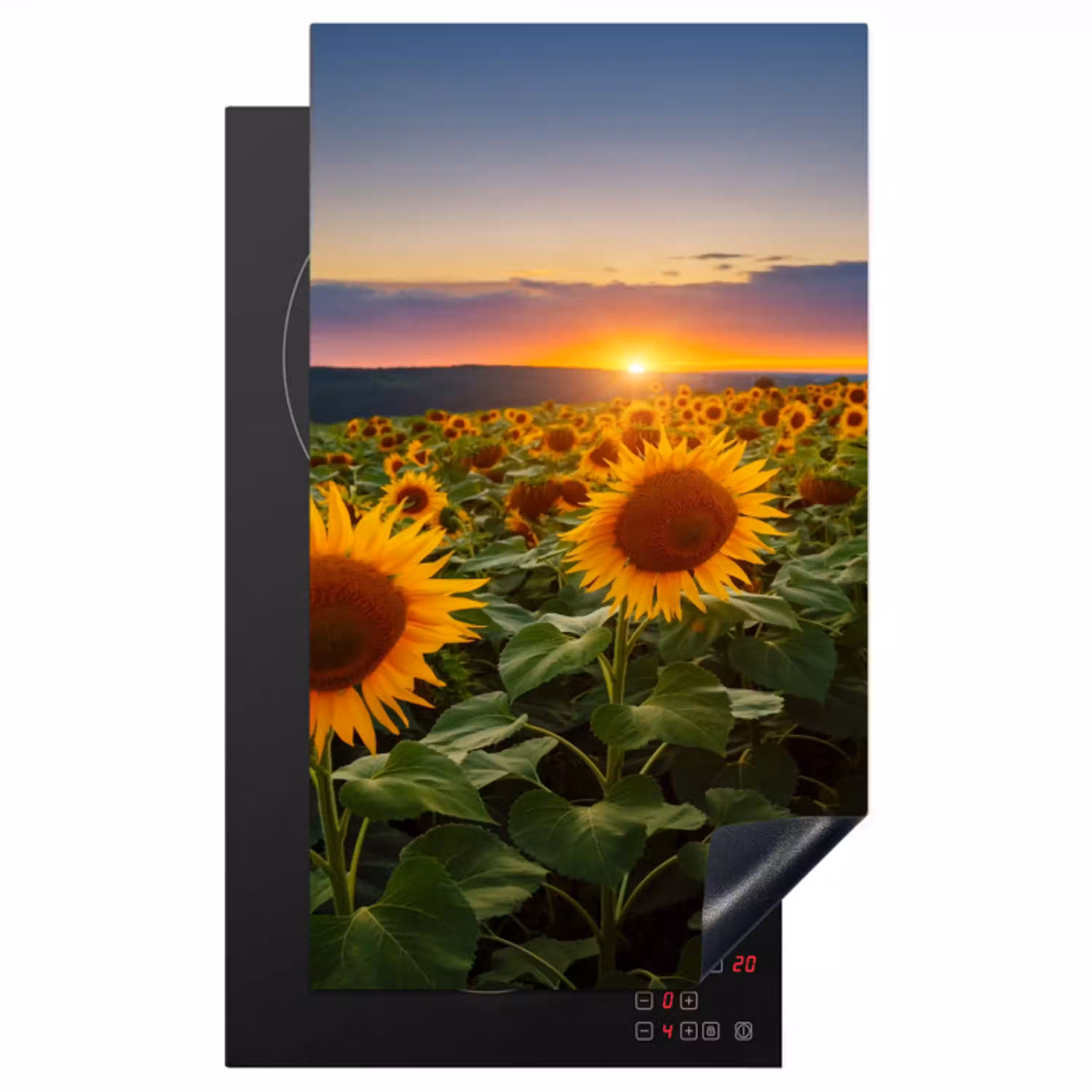 Bloemen - Nacht - Zonsondergang - Zonnebloem - Horizon Inductie beschermer vinyl 3mm middel -3d