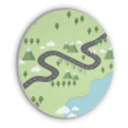 Auto - Bergweg - Natuur - Illustratie Akoestische PET Vilt - Rond klein -3d