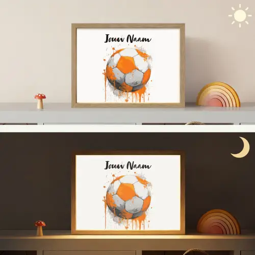 Voetbal - Abstract - Oranje - Verfspatten Light Box met batterij (Wandlamp kind) middel -sfeer3_kind