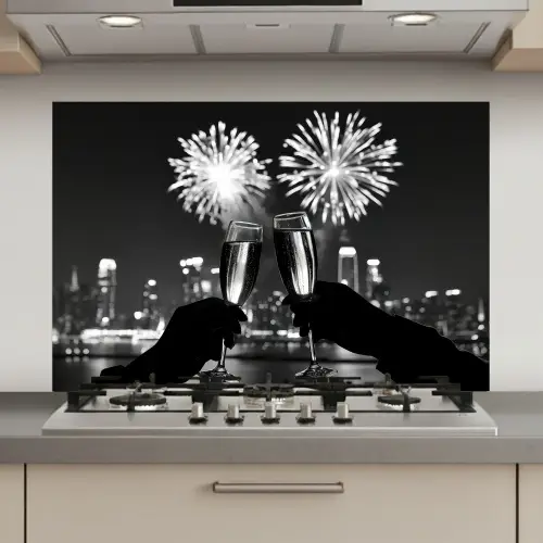 Vuurwerk - Proosten - Skyline - Champagne keuken achterwand spatscherm klein -3d_website