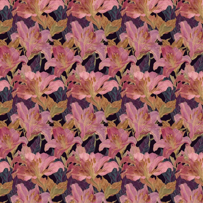 Behang - Lelies - Patroon - Roze - Goud