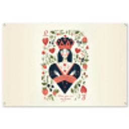 Speelkaart - Hartenkoningin - Bloemen - Hartjes tuinposter los doek groot -3d