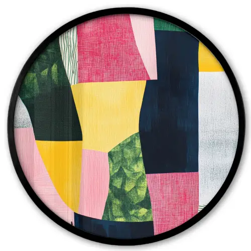 Abstract - Roze - Lappen - Vormen - Geel Fotolijst rond zonder passe partout klein -3d