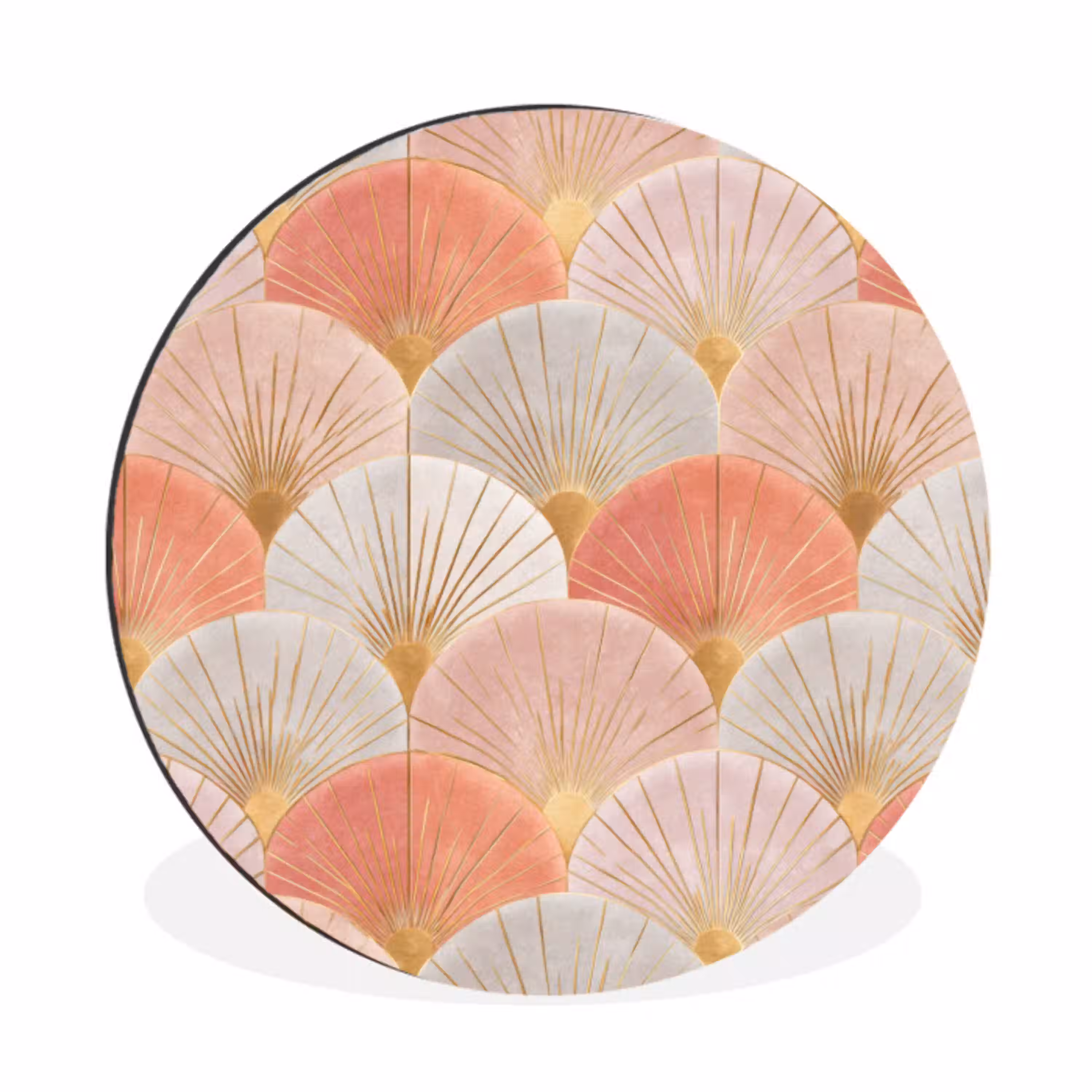Waaiers - Goud - Roze Wandcirkel aluminium klein 190 -3d