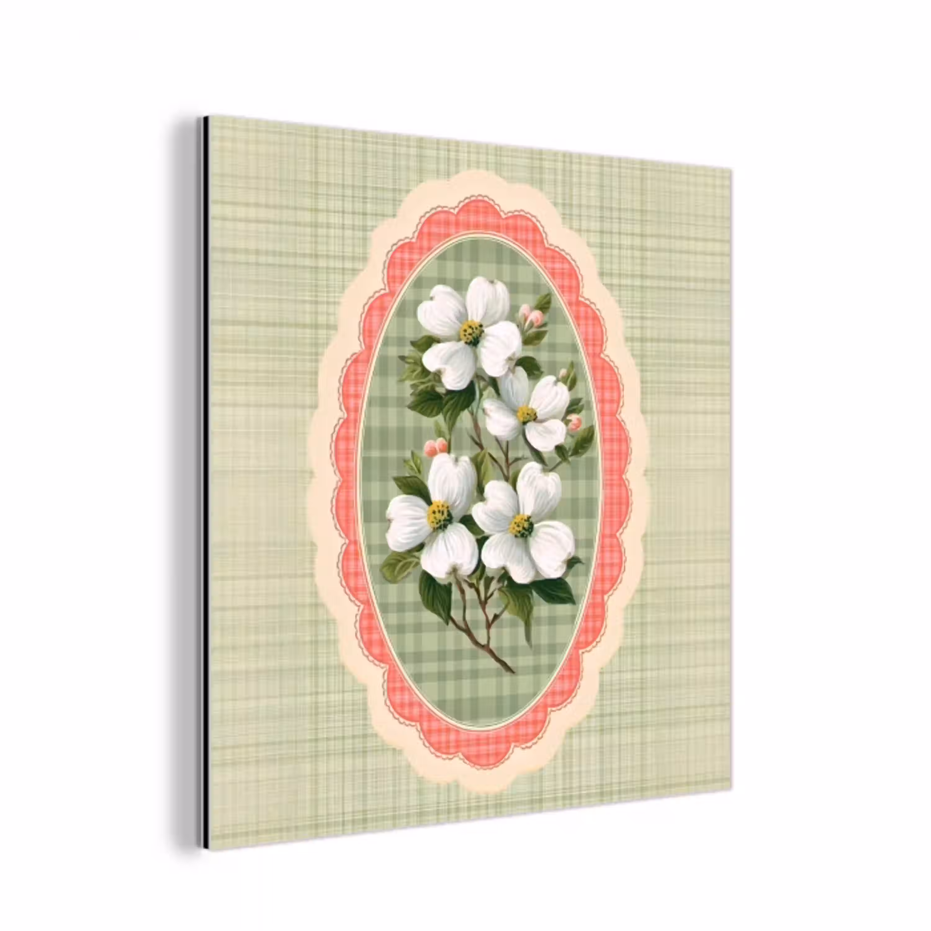 Bloemen - Illustratie - Geruit - Groen aluminium wit klein -3d