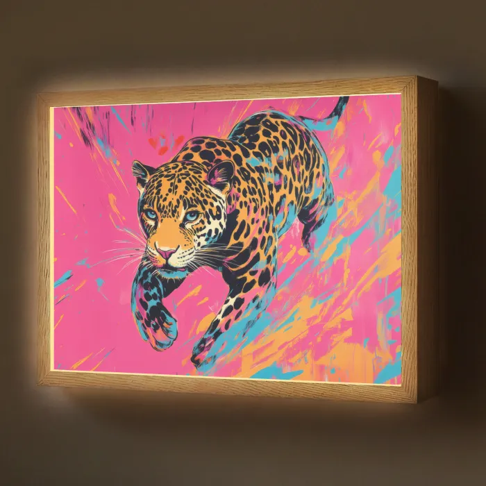 Luipaard - Roze - Oranje - Blauw - Verf Light Box met batterij (Wandlamp) middel -z3d_website