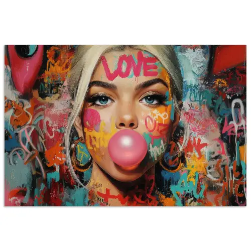 Vrouw - Kauwgom - Graffiti - Love poster papier klein -3d