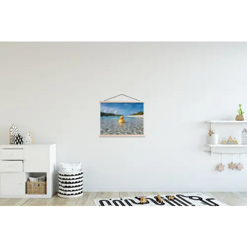 Tropisch - Badeend - geel textielposter latten blank klein -kinderkamer