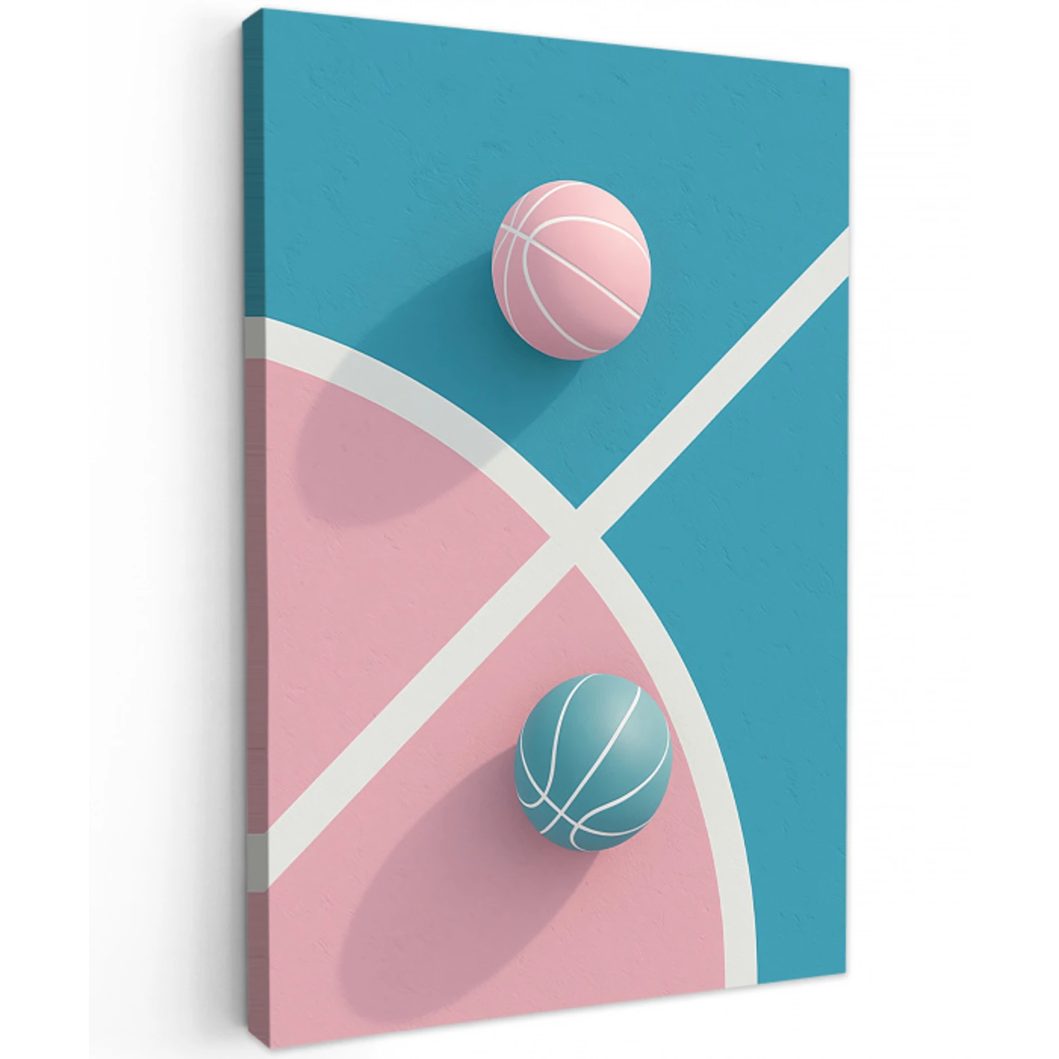 Basketbal - Pastel - Roze - BLauw Tuinposter op houten frame 2 cm dik middel -3d